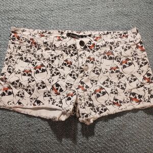 Love Sick Women's Black and White Skull Print Jean Shorts